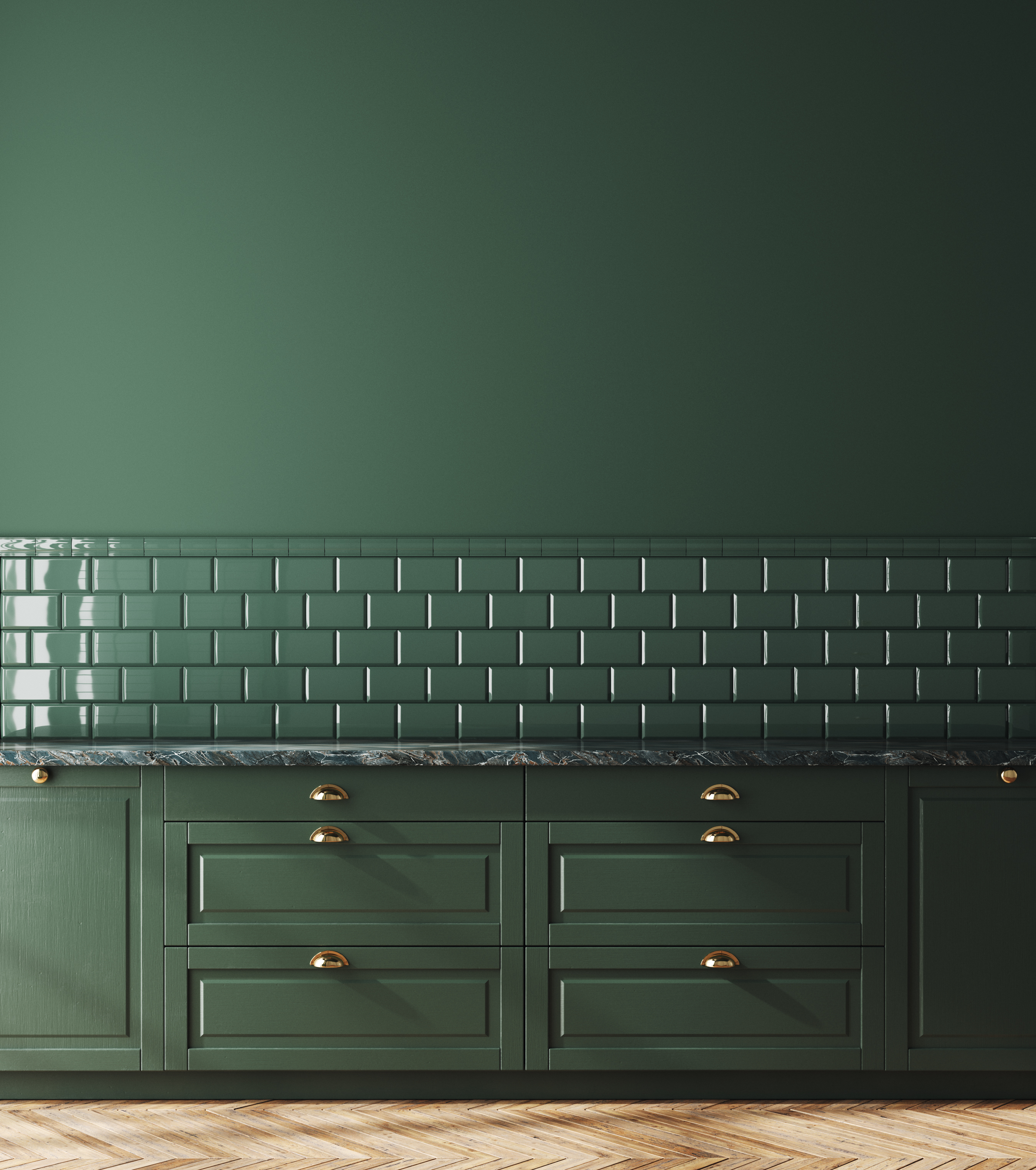 Dark green monochromatic kitchen