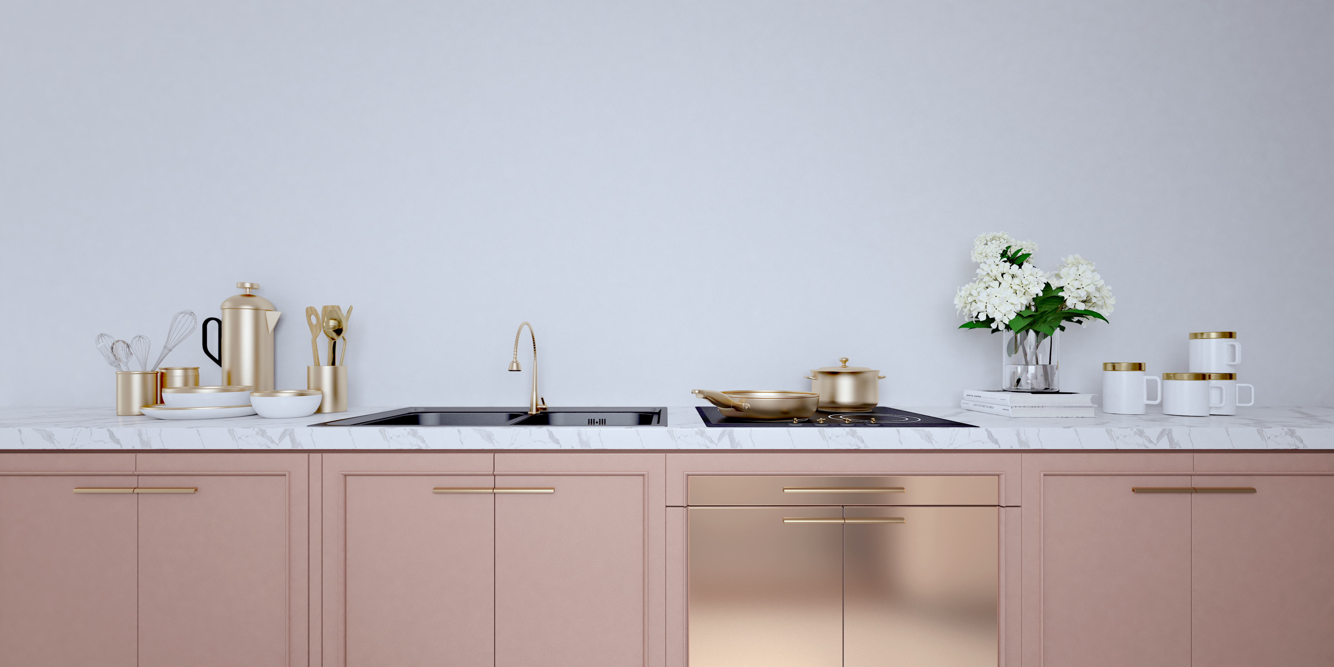 Rose gold kitchen cabinets