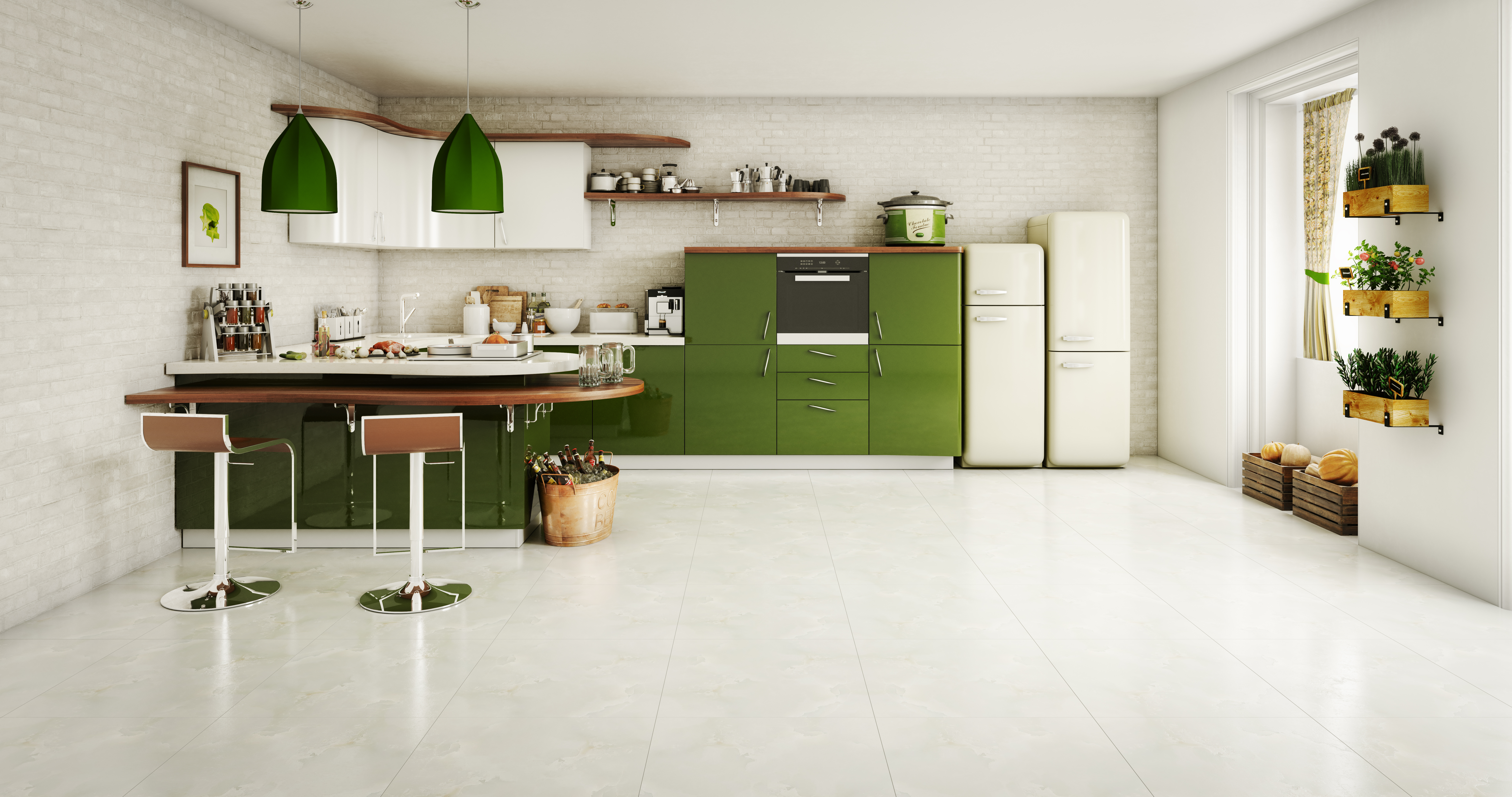 Kitchen with green accents