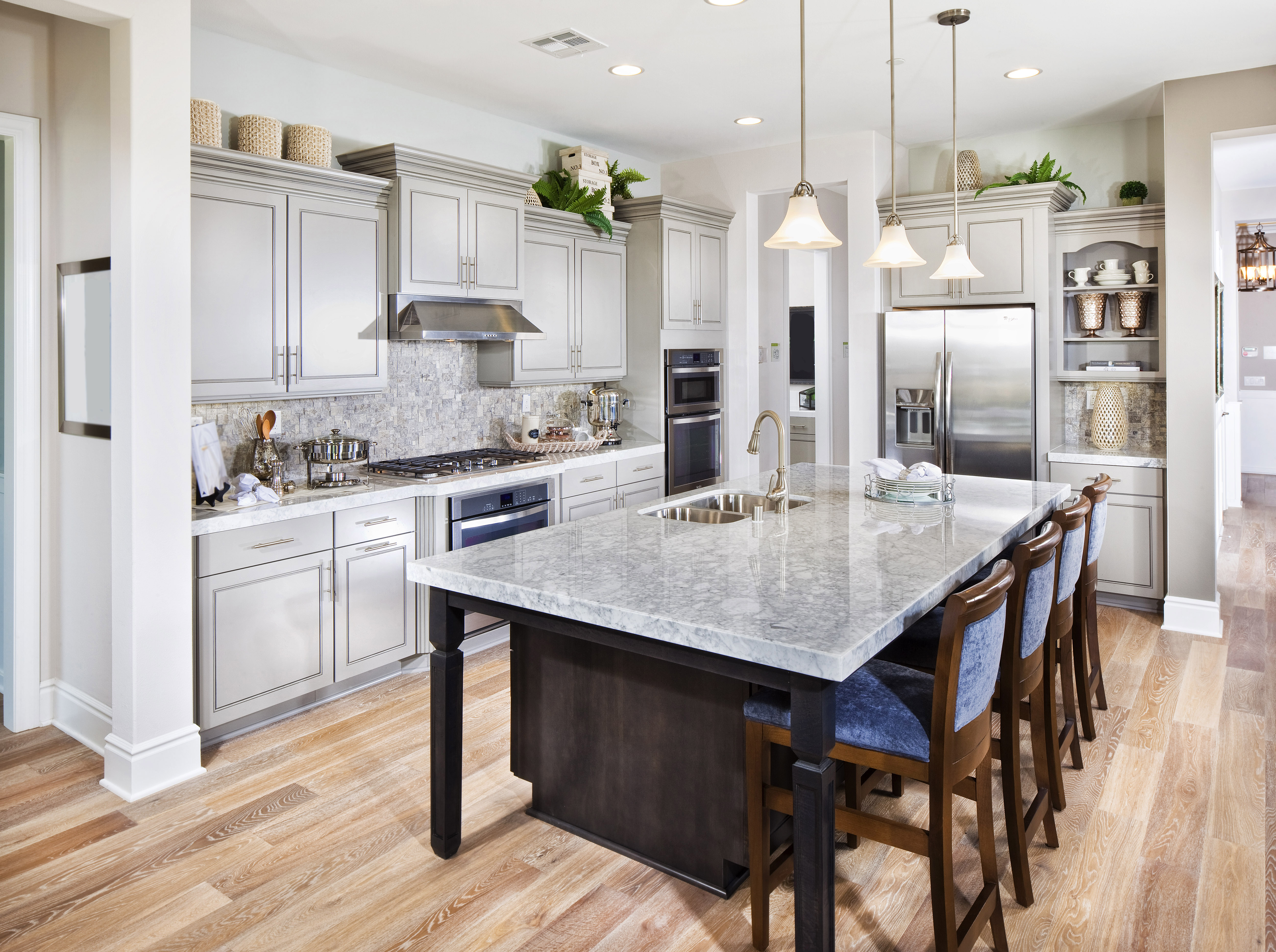 Luxury kitchen with island and stools