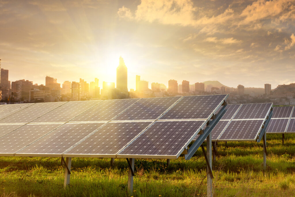 city with solar panels