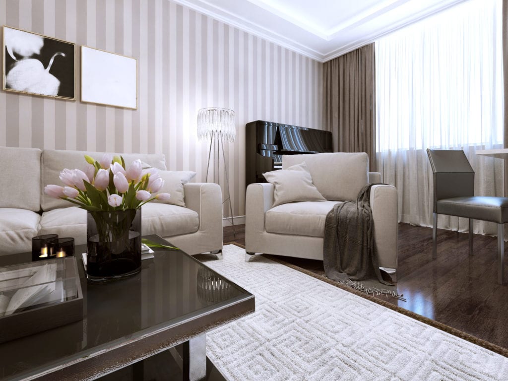 striped grey living room