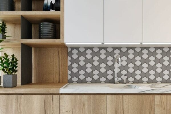 Modern geometric kitchen backsplash in scandinavian kitchen