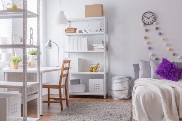 Teen girl's bedroom with cozy study space