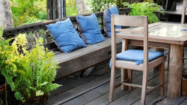 Bench on apartment balcony