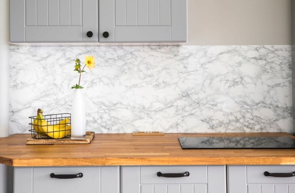 Kitchen with butcher block wood counter