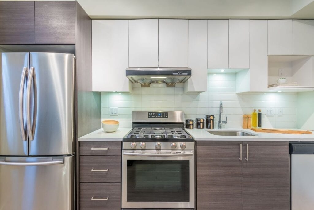 Modern kitchen remodel with stainless steel appliances