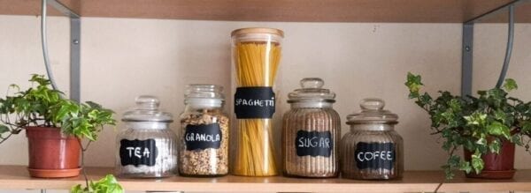 Labeled kitchen containers are functional and decorative
