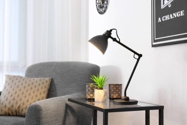 Modern lamp lights up living room