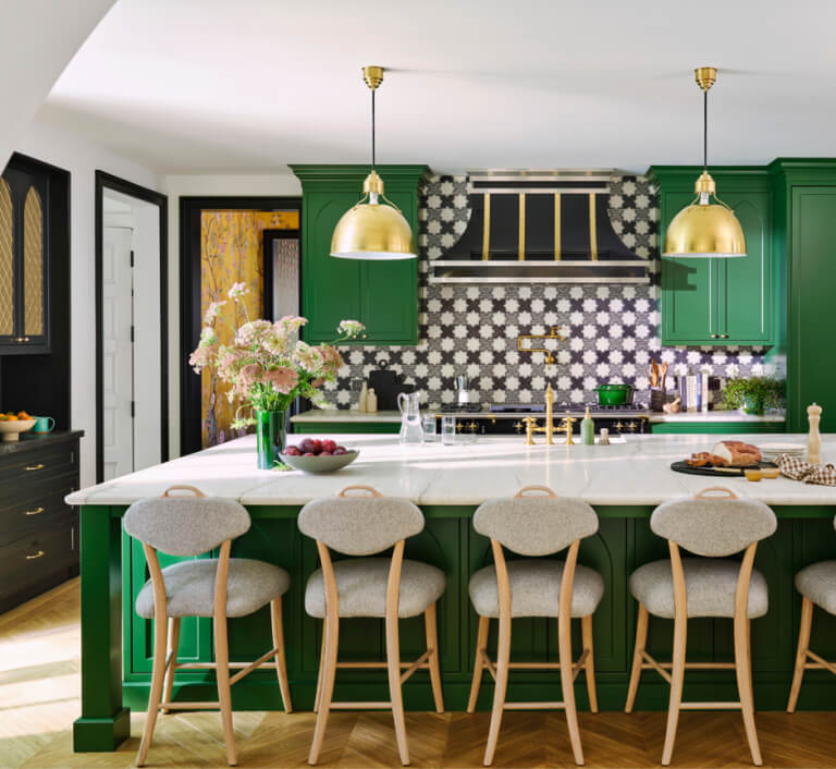 Green black white kitchen