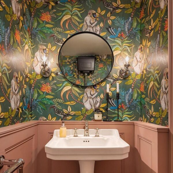 Wallpapered bathroom