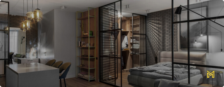 Stylish modern studio apartment in the grey tones